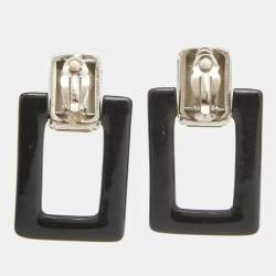 Pre Owned Saint Laurent Resin Crystals Silver Tone Earrings