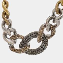 Pre Owned Saint Laurent Paris Crystal Two Tone Chain Link Necklace