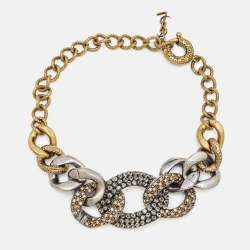 Pre Owned Saint Laurent Paris Crystal Two Tone Chain Link Necklace
