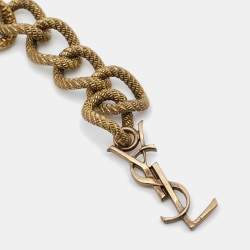 Pre Owned Saint Laurent Paris Crystal Two Tone Chain Link Necklace