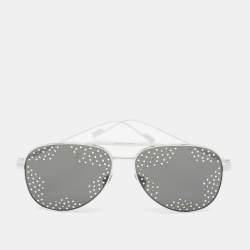Saint Laurent Paris Silver Tone/Grey SL193T Crystal Aviator Sunglasses