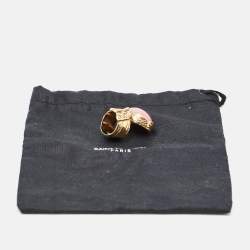 Pre Owned Saint Laurent Pink Cabochon Arty Gold Tone Cocktail Ring Size 57
