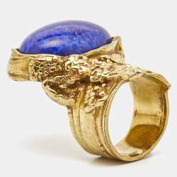 Saint Laurent Paris Arty Glass Gold Tone Ring Size 58