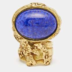 Saint Laurent Paris Arty Glass Gold Tone Ring Size 58