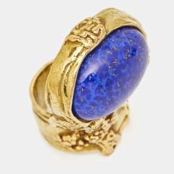 Saint Laurent Paris Arty Glass Gold Tone Ring Size 58
