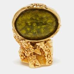 Saint Laurent Paris Arty Glass Gold Tone Ring Size 54