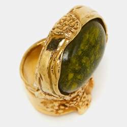 Saint Laurent Paris Arty Glass Gold Tone Ring Size 54