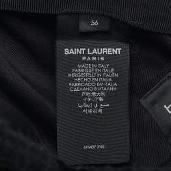 Saint Laurent Black Logo Wool Boucle Tweed Baseball Cap Size 56