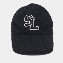 Saint Laurent Black Logo Wool Boucle Tweed Baseball Cap Size 56