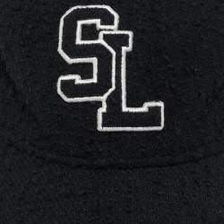 Saint Laurent Black Logo Wool Boucle Tweed Baseball Cap Size 56