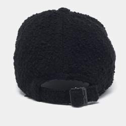 Saint Laurent Black Logo Wool Boucle Tweed Baseball Cap Size 56