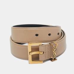 Saint Laurent Beige Leather Cassandre Belt 70 CM