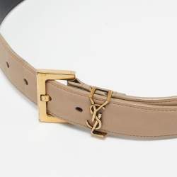 Saint Laurent Beige Leather Cassandre Belt 70 CM