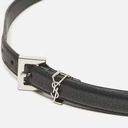 Pre Owned Saint Laurent Black Leather Cassandre Buckle Belt 80CM