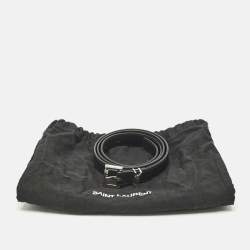 Pre Owned Saint Laurent Black Leather Cassandre Buckle Belt 80CM