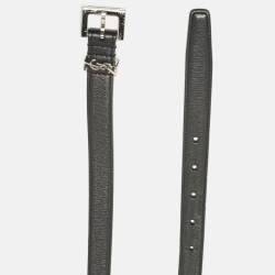 Pre Owned Saint Laurent Black Leather Cassandre Buckle Belt 80CM