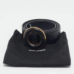 Pre Owned Saint Laurent Black Leather Round Buckle Belt 75CM