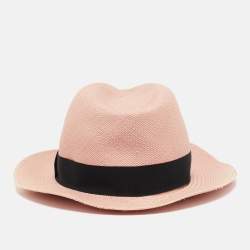 Saint Laurent Paris Pink Straw Panama Hat 