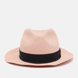 Saint Laurent Paris Pink Straw Panama Hat 