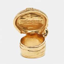 Pre Owned Saint Laurent Paris Arty Glass Gold Tone Ring Size 58