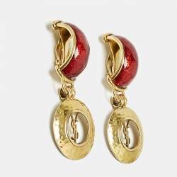 Saint Laurent Paris Enamel Gold Tone Drop Earrings