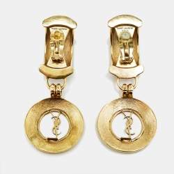 Saint Laurent Paris Enamel Gold Tone Drop Earrings