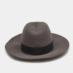 Pre Owned Saint Laurent Paris Grey Rabbit Felt Wide Brim Hat M