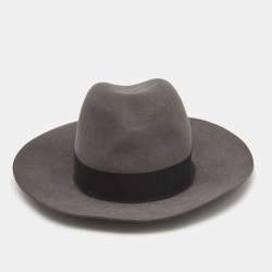 Pre Owned Saint Laurent Paris Grey Rabbit Felt Wide Brim Hat M