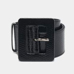 Saint Laurent Black Lizard Embossed Patent Leather Buckle Wide Belt 75CM