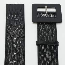 Saint Laurent Black Lizard Embossed Patent Leather Buckle Wide Belt 75CM