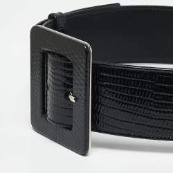 Saint Laurent Black Lizard Embossed Patent Leather Buckle Wide Belt 75CM