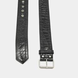 Saint Laurent Black Croc Embossed Leather Buckle Belt 85CM