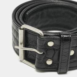 Saint Laurent Black Croc Embossed Leather Buckle Belt 85CM