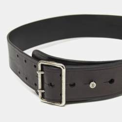 Saint Laurent Black Leather Buckle Waist Belt 75CM
