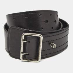 Saint Laurent Black Leather Buckle Waist Belt 75CM