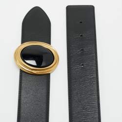 Pre Owned Saint Laurent Black Leather Cabochon Belt 85CM