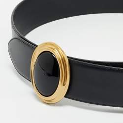 Pre Owned Saint Laurent Black Leather Cabochon Belt 85CM