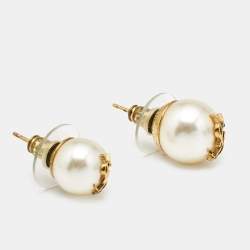 مملوكة مسبقًا Saint Laurent Logo Faux Pearl Stud Earrings