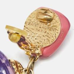 Pre Owned Saint Laurent  Multi Color Gold Tone Earrings