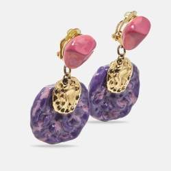 Pre Owned Saint Laurent  Multi Color Gold Tone Earrings