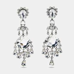 مملوكة مسبقًا Saint Laurent Crystals Silver Tone Drop Earrings