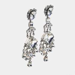 مملوكة مسبقًا Saint Laurent Crystals Silver Tone Drop Earrings