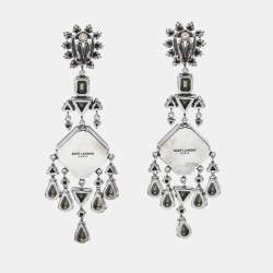 مملوكة مسبقًا Saint Laurent Crystals Silver Tone Drop Earrings