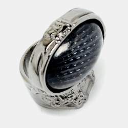 Pre Owned Saint Laurent Paris Arty Glass Cabachon Gunmetal Tone Ring Size 55