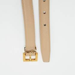 Pre Owned Saint Laurent Beige Leather Cassandre Slim Belt 80 CM