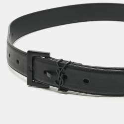 Pre Owned Saint Laurent Black Leather Cassandre Buckle Belt 85 CM