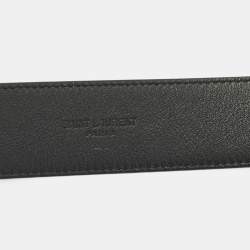 Pre Owned Saint Laurent Black Leather Cassandre Buckle Belt 85 CM