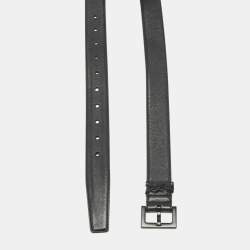 Pre Owned Saint Laurent Black Leather Cassandre Buckle Belt 85 CM