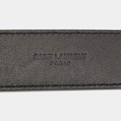 Pre Owned Saint Laurent Black Leather Cassandre Buckle Belt 70CM