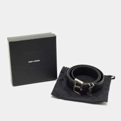 Pre Owned Saint Laurent Black Leather Cassandre Buckle Belt 70CM